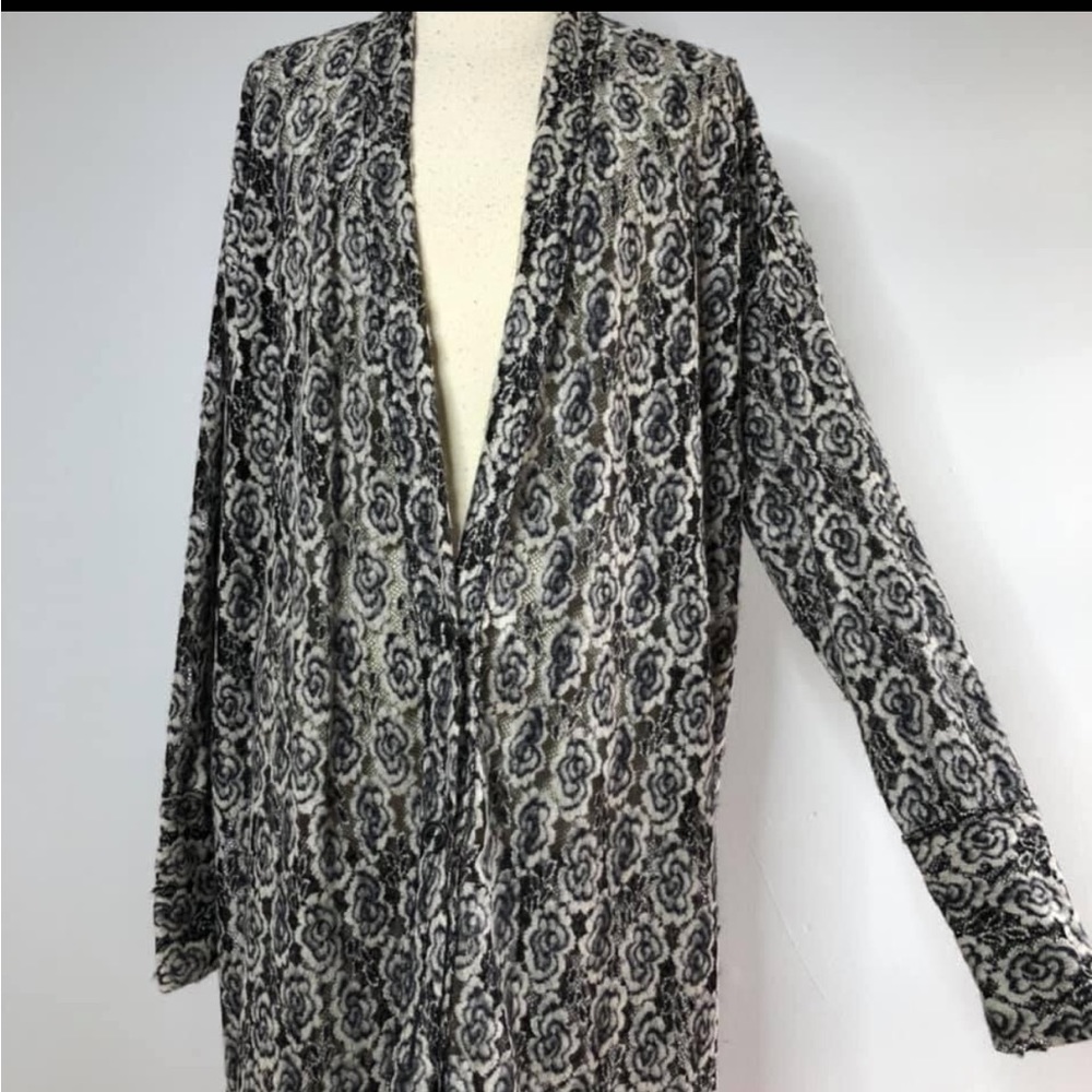 Lucia’s Sarto Rose lace sweater rosette oversized comfy black white gray  jacket